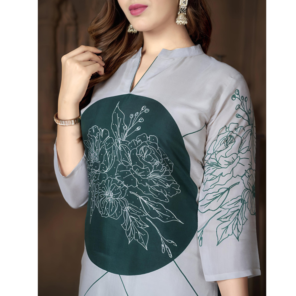 Tasser Grey Suits With Handwork In Pure Viscose Muslin Fabrics (Pack of 1)