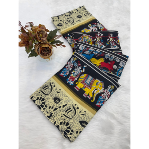 Mullmull Cotton Banarasi Pattu Designer Print saree (Pack of 1)