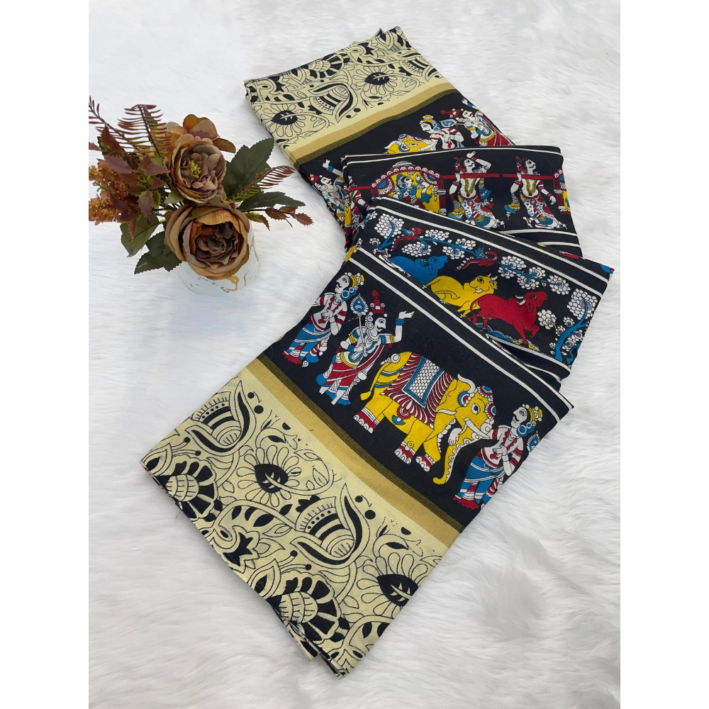 Mullmull Cotton Banarasi Pattu Designer Print saree (Pack of 1)