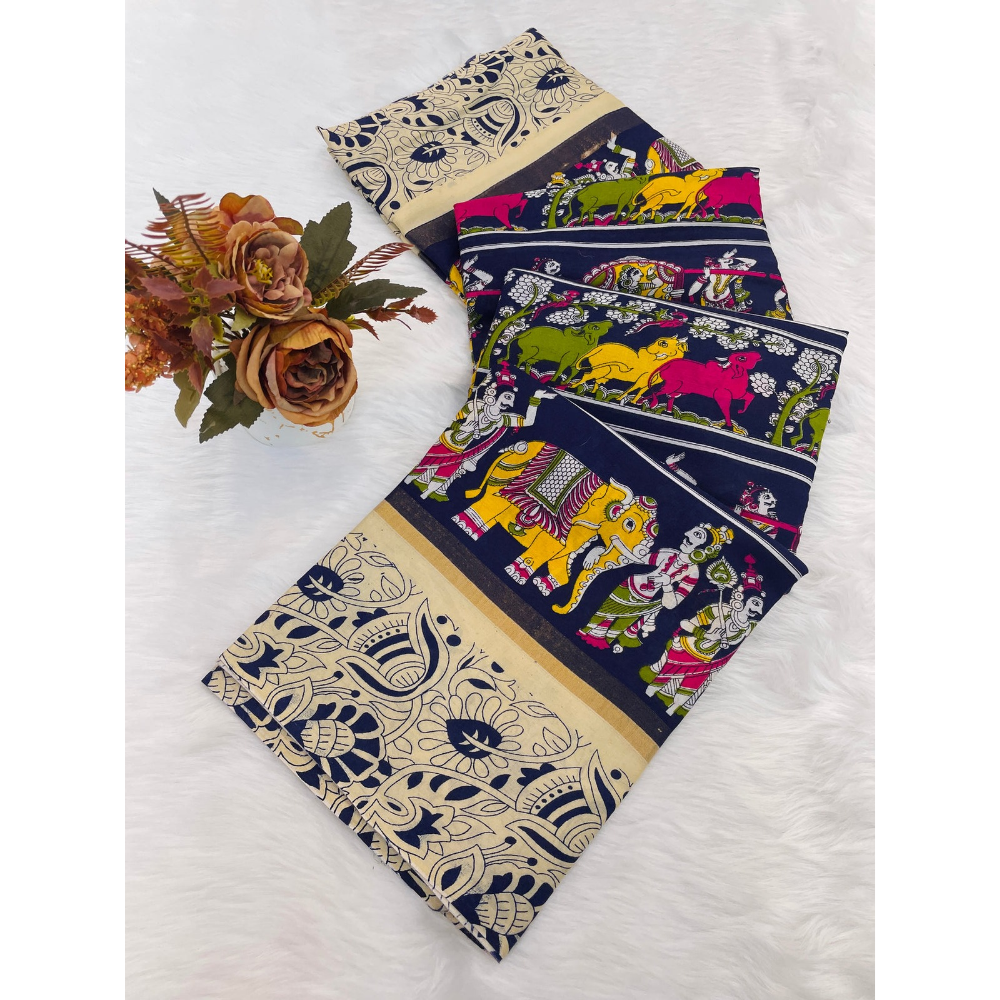Mullmull Cotton Banarasi Pattu Designer Print saree (Pack of 1)