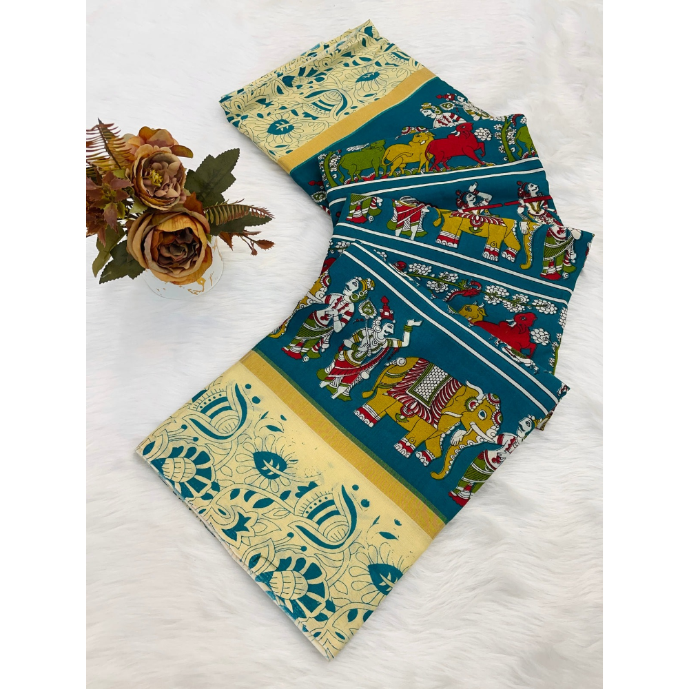 Mullmull Cotton Banarasi Pattu Designer Print saree (Pack of 1)