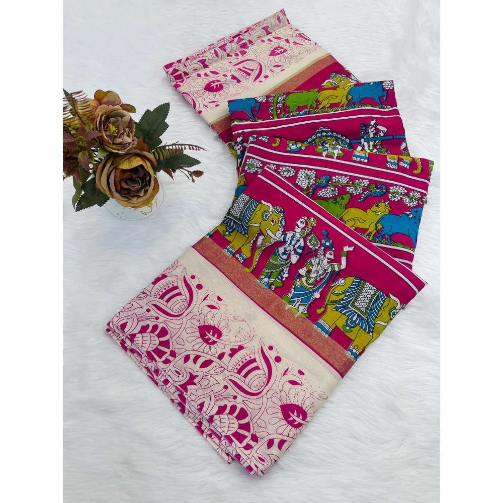 Mullmull Cotton Banarasi Pattu Designer Print saree (Pack of 1)
