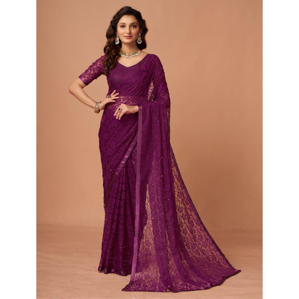 Women's Stylish Soft Net Floral Print Saree (Pack of 1)