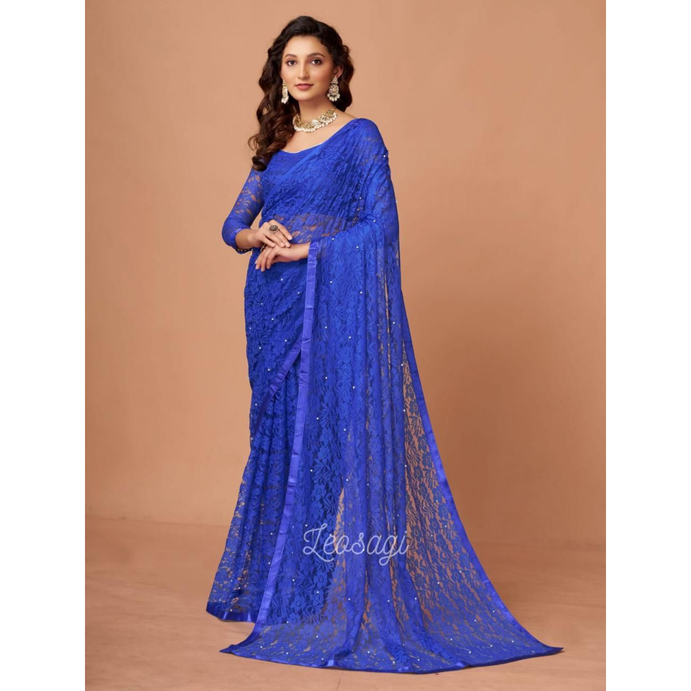 Women's Stylish Soft Net Floral Print Saree (Pack of 1)
