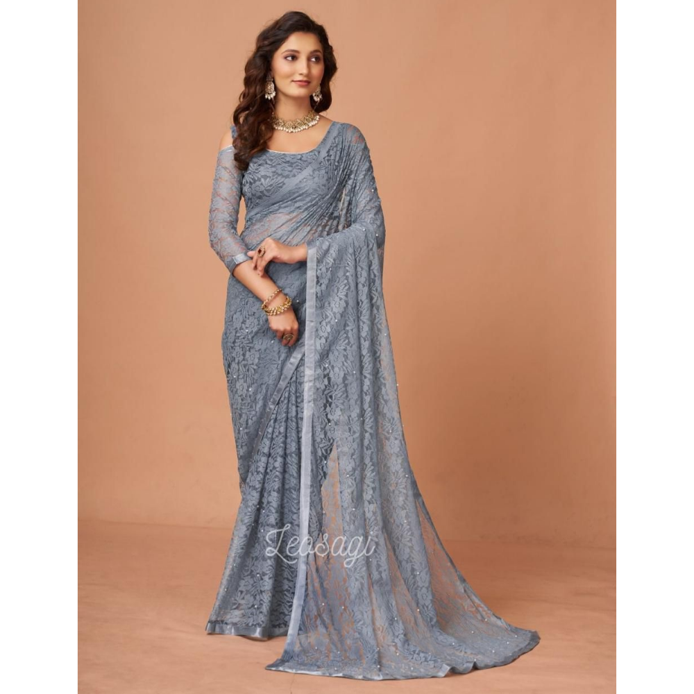 Women's Stylish Soft Net Floral Print Saree (Pack of 1)