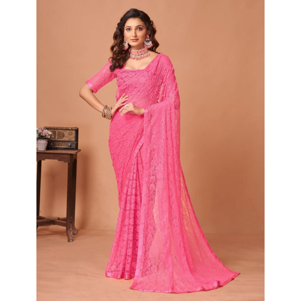 Women's Stylish Soft Net Floral Print Saree (Pack of 1)