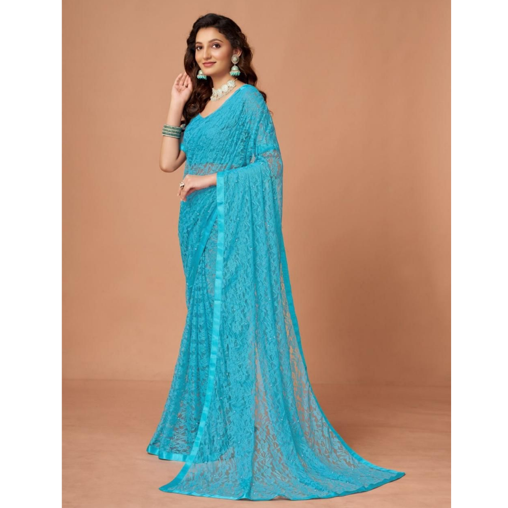 Women's Stylish Soft Net Floral Print Saree (Pack of 1)