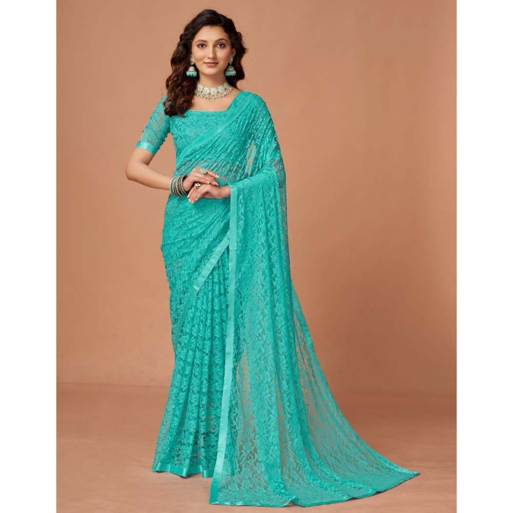 Women's Stylish Soft Net Floral Print Saree (Pack of 1)