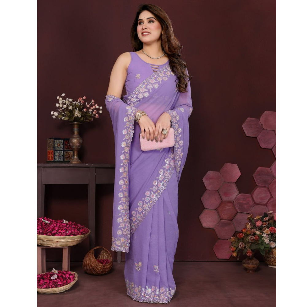 Women's Premium Georgette Embroidered Work Saree (Pack of 1)