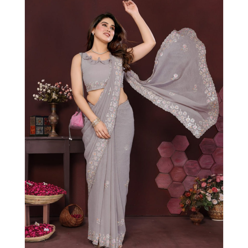 Women's Premium Georgette Embroidered Work Saree (Pack of 1)