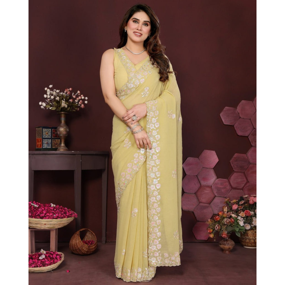 Women's Premium Georgette Embroidered Work Saree (Pack of 1)