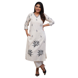 Women's Cotton Blend Printed Straight Kurta with Pant Set (Pack of 1)