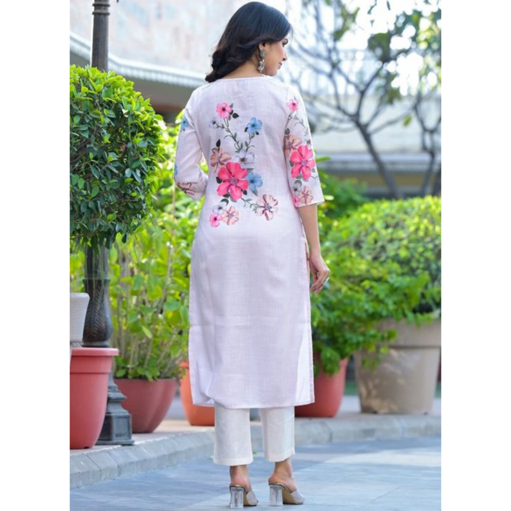 Women's Cotton Blend Printed Straight Kurta with Dupatta Set (Pack of 1)
