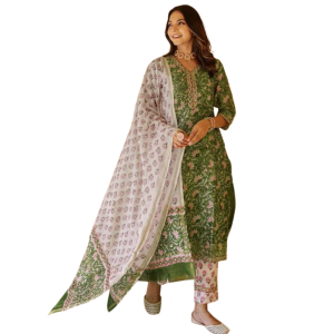 Women's Cotton Blend Floral Printed Straight Kurta with Pant Set (Pack of 1)