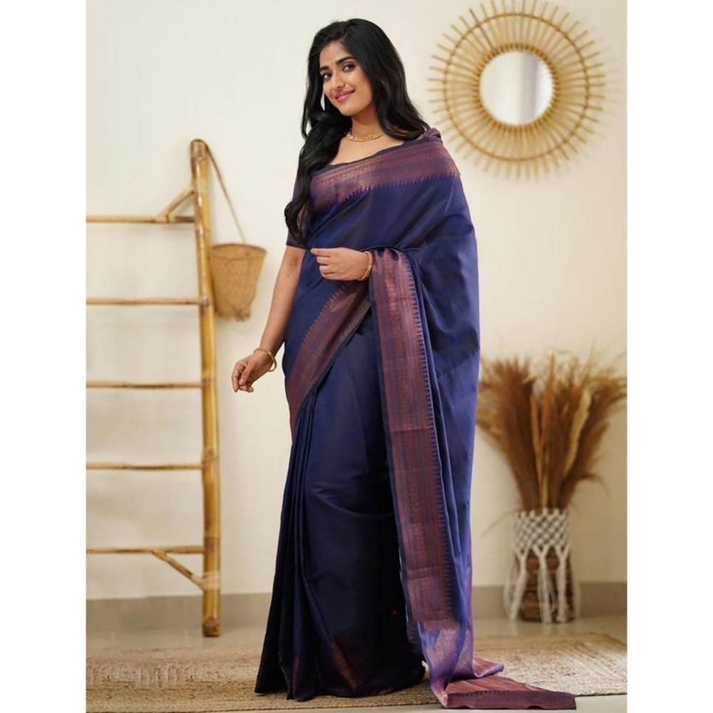 Women's Silk Jacquard Saree with Zari Border (Pack of 1)