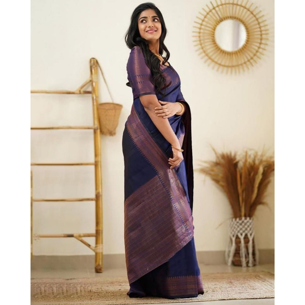 Women's Silk Jacquard Saree with Zari Border (Pack of 1)