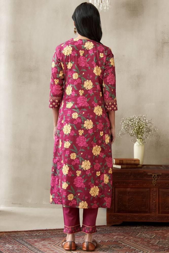 Women's Cotton Blend Printed Straight Kurta - Pant with Dupatta Set (Pack of 1)