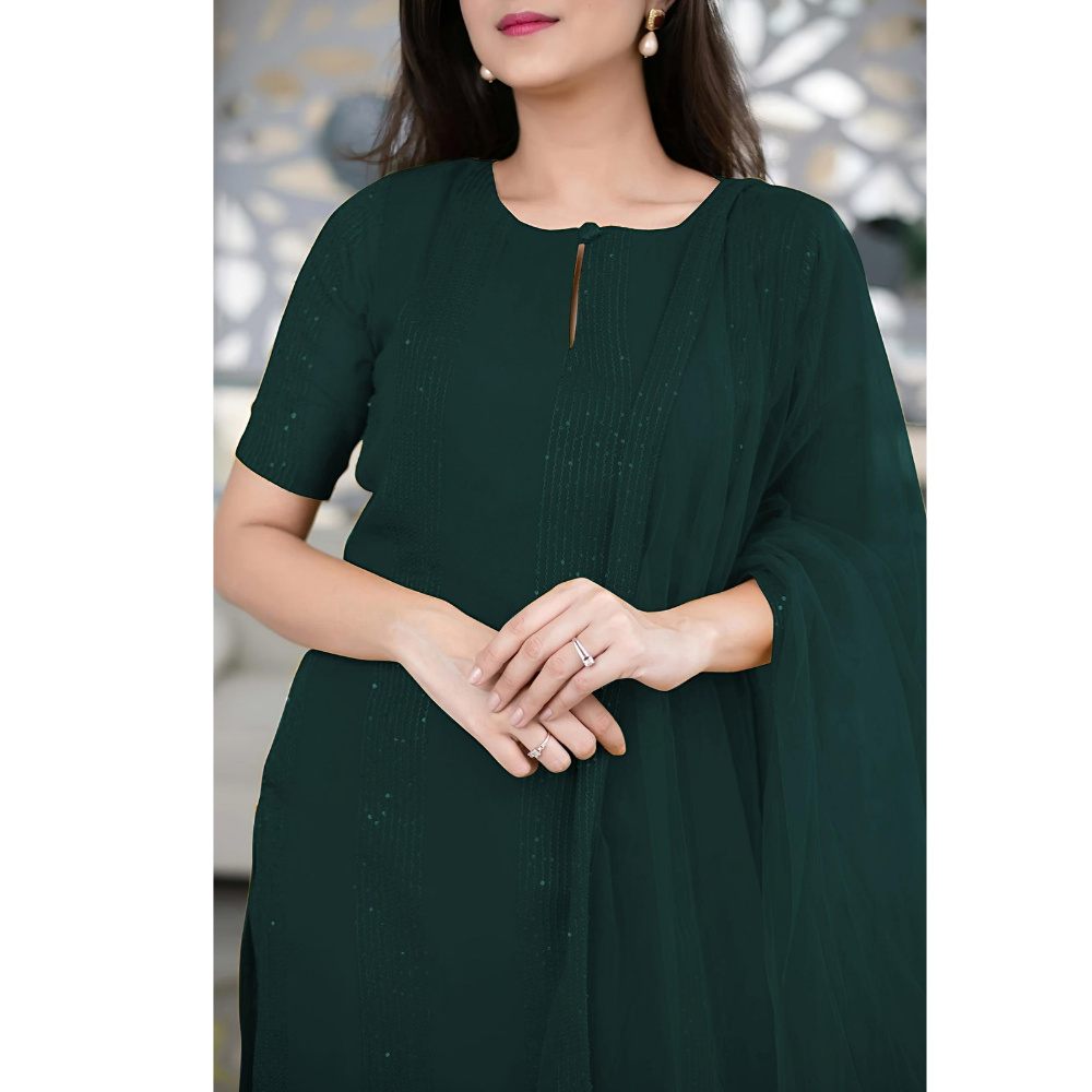 Women’s Sequence Embroidered Work Kurta with Trouser/Pant & Dupatta Set (Pack of 1)