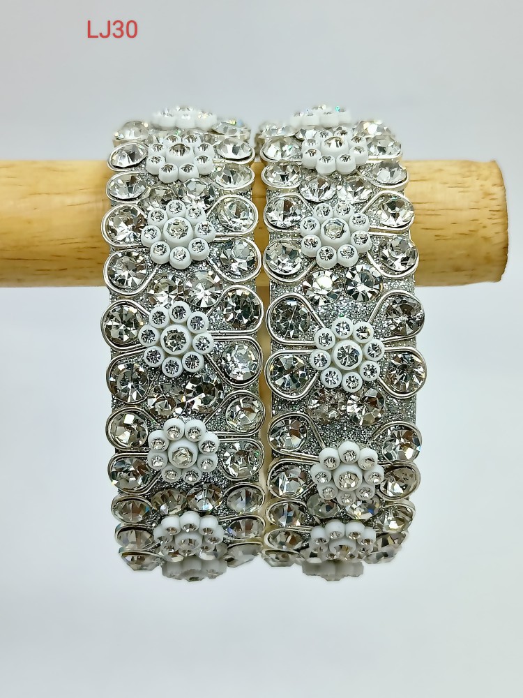Indian Bridal Silver Pearly White Stone Bangles Set
