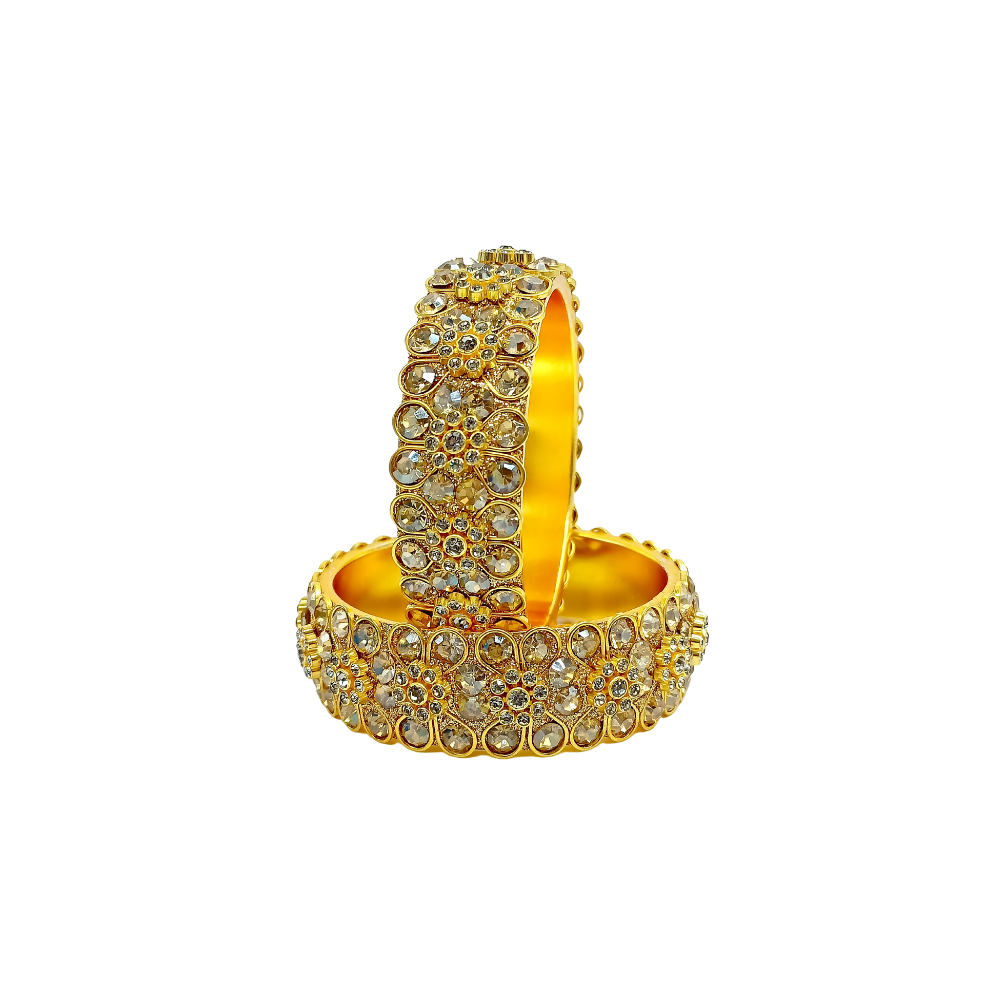 Golden Crystal Designer Kada Bangle Set - Traditional Indian Bridal/Party Wear