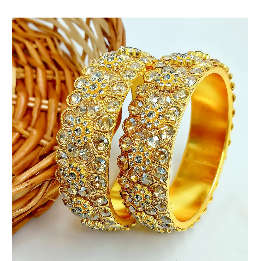 Golden Crystal Designer Kada Bangle Set - Traditional Indian Bridal/Party Wear