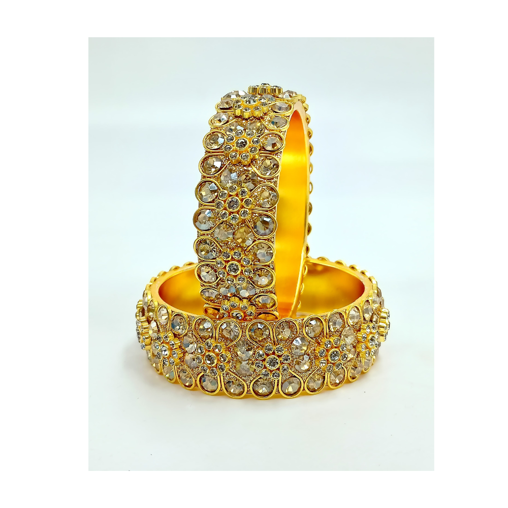 Golden Crystal Designer Kada Bangle Set - Traditional Indian Bridal/Party Wear
