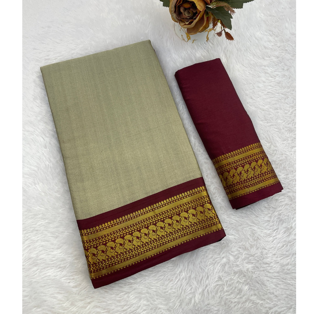 Aura Cotton Designer Border With Chitt Pallu Saree For Women's (Pack of 1)