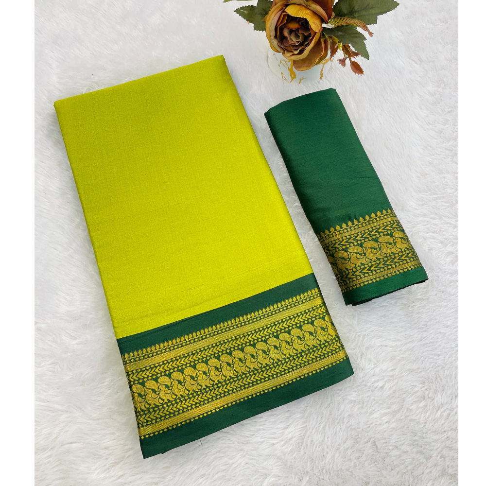 Aura Cotton Designer Border With Chitt Pallu Saree For Women's (Pack of 1)