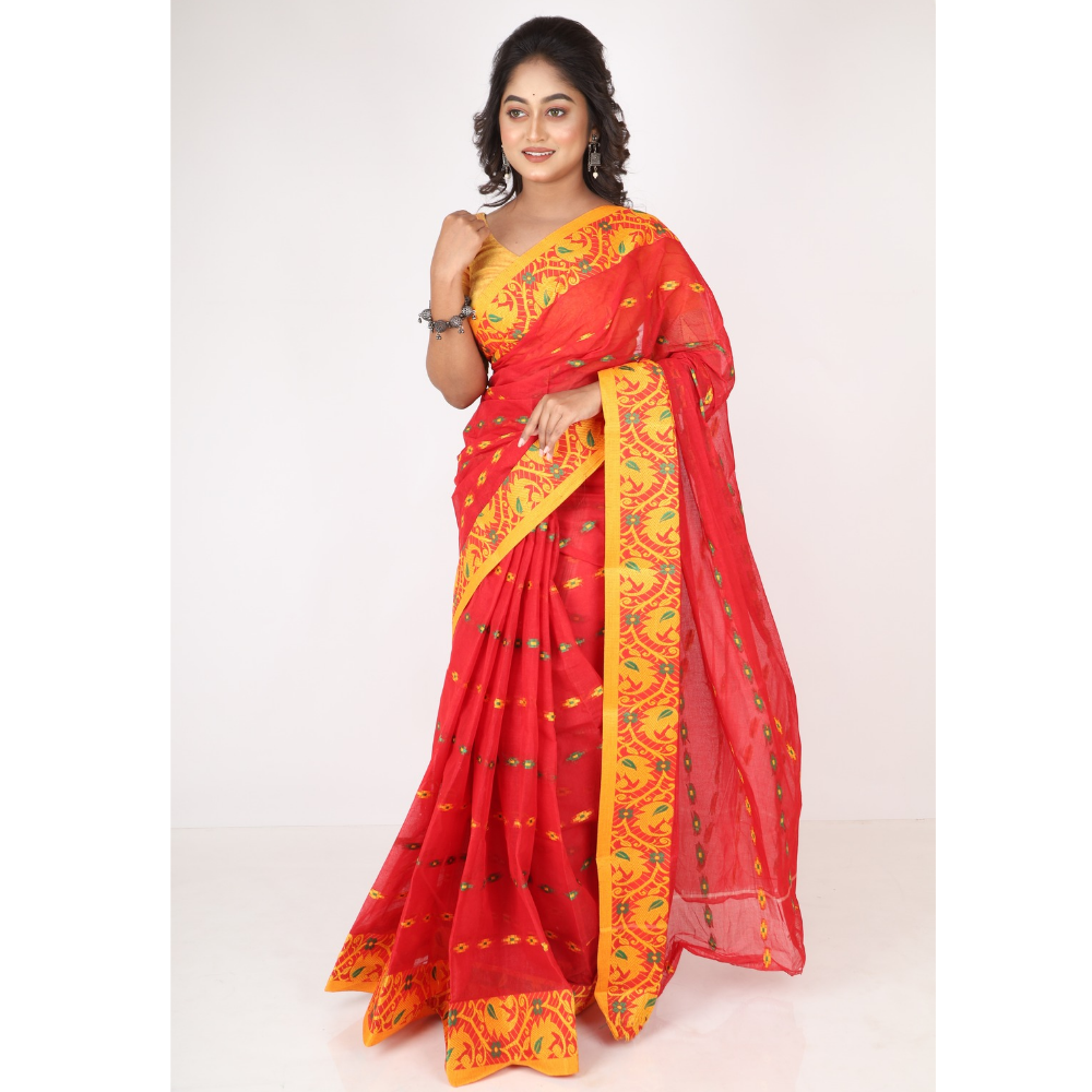 Women's Traditional Cotton Blend Tant Saree ( Pack of 1)