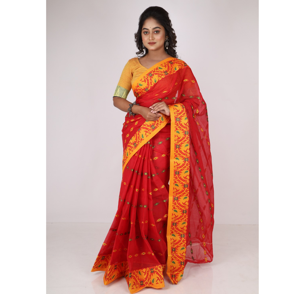 Women's Traditional Cotton Blend Tant Saree ( Pack of 1)