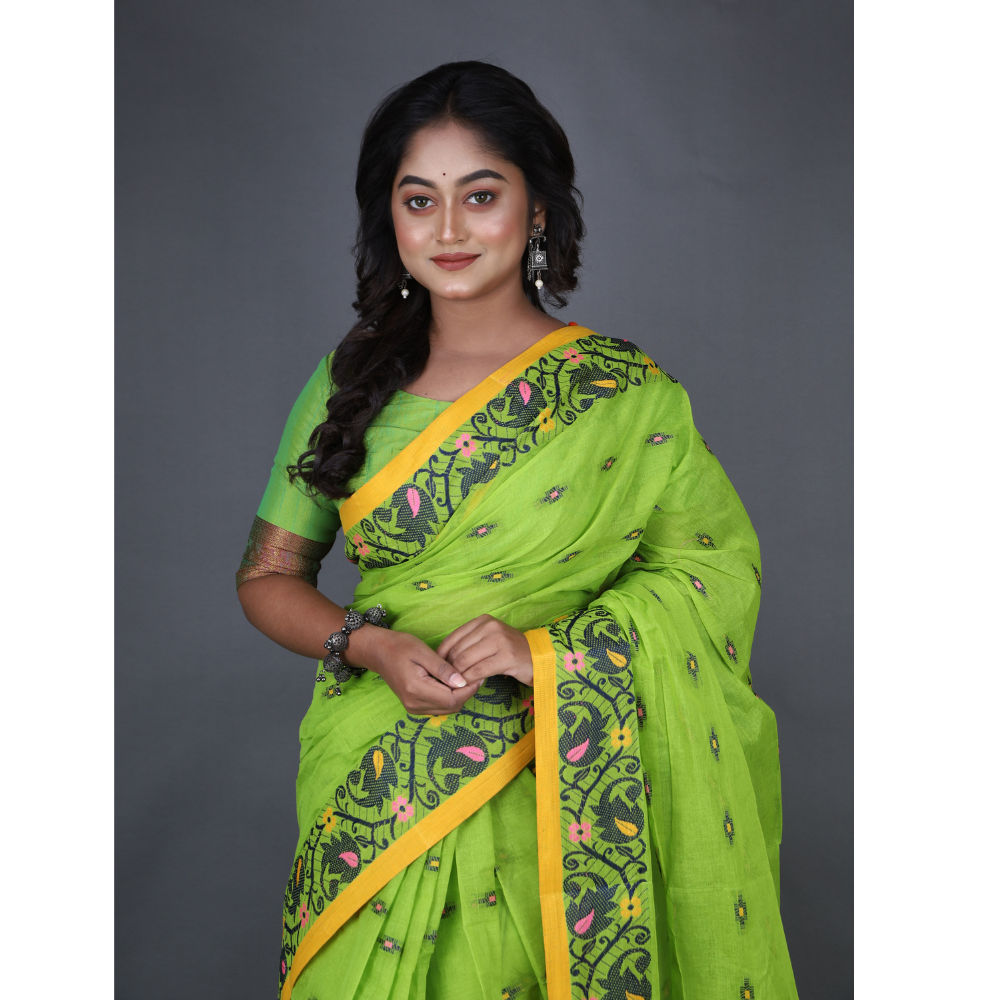 Women's Traditional Cotton Blend Tant Saree ( Pack of 1)