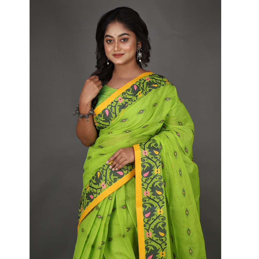 Women's Traditional Cotton Blend Tant Saree ( Pack of 1)