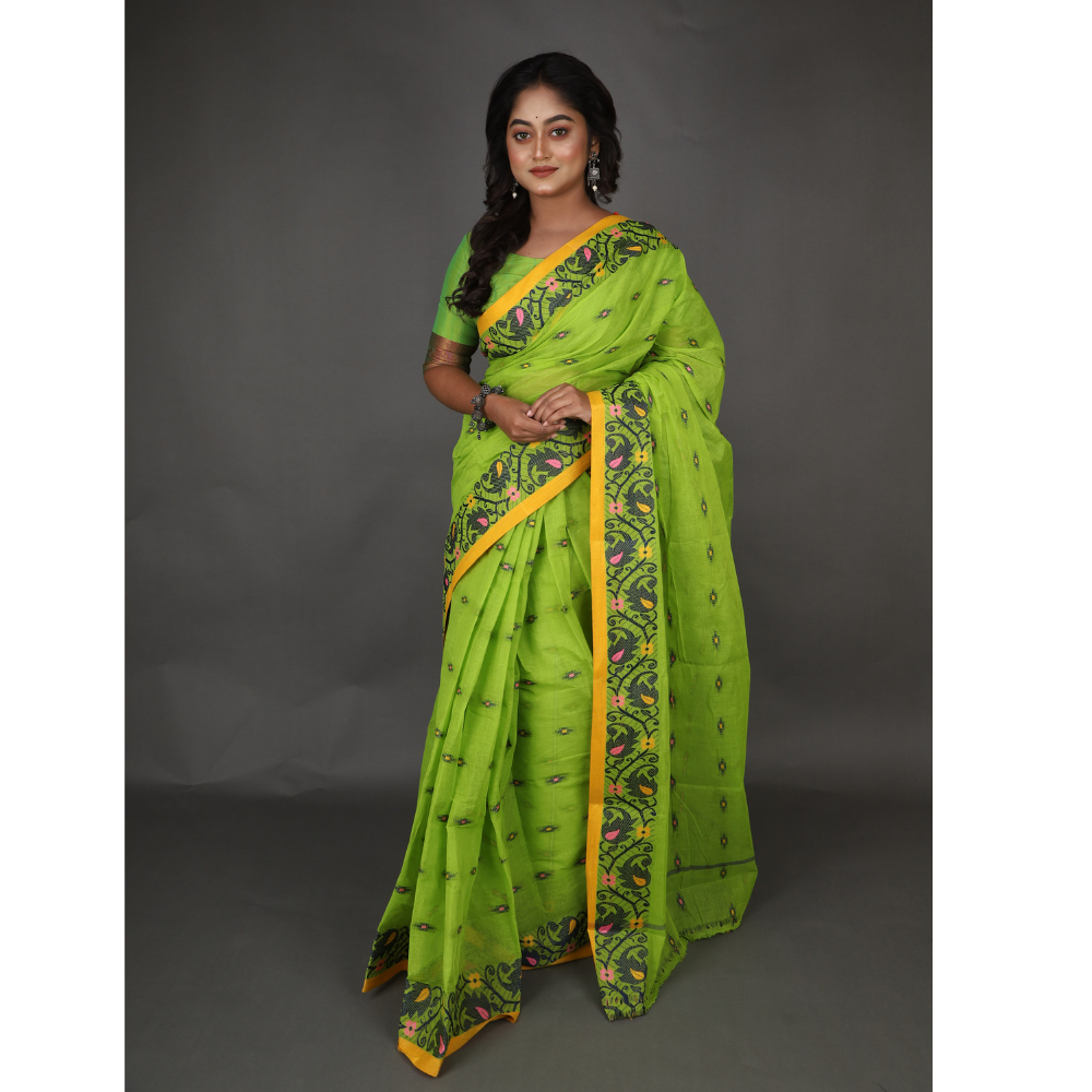 Women's Traditional Cotton Blend Tant Saree ( Pack of 1)