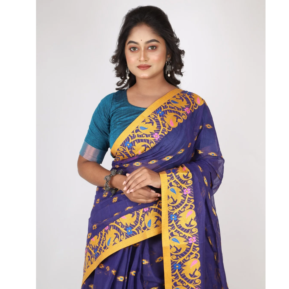 Women's Traditional Cotton Blend Tant Saree ( Pack of 1)