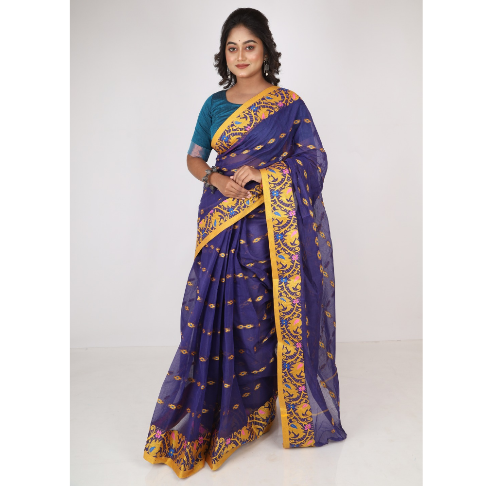 Women's Traditional Cotton Blend Tant Saree ( Pack of 1)