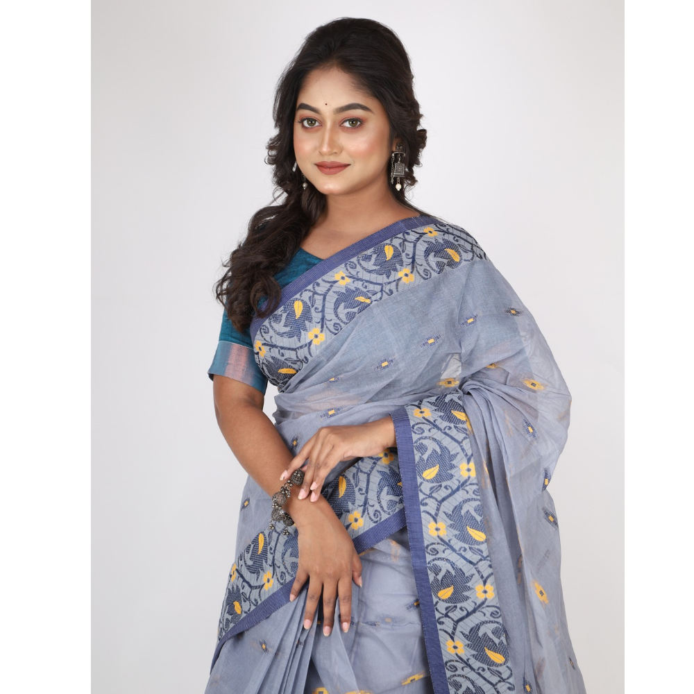 Women's Traditional Cotton Blend Tant Saree ( Pack of 1)