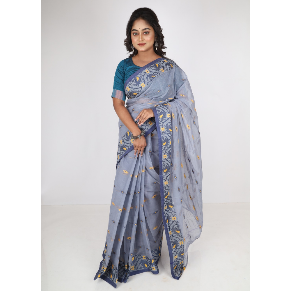 Women's Traditional Cotton Blend Tant Saree ( Pack of 1)