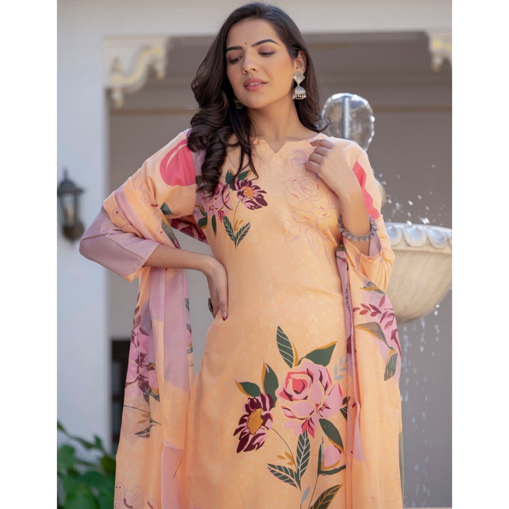 Women's Cotton Blend Kurta with Dupatta Set (Pack of 1)