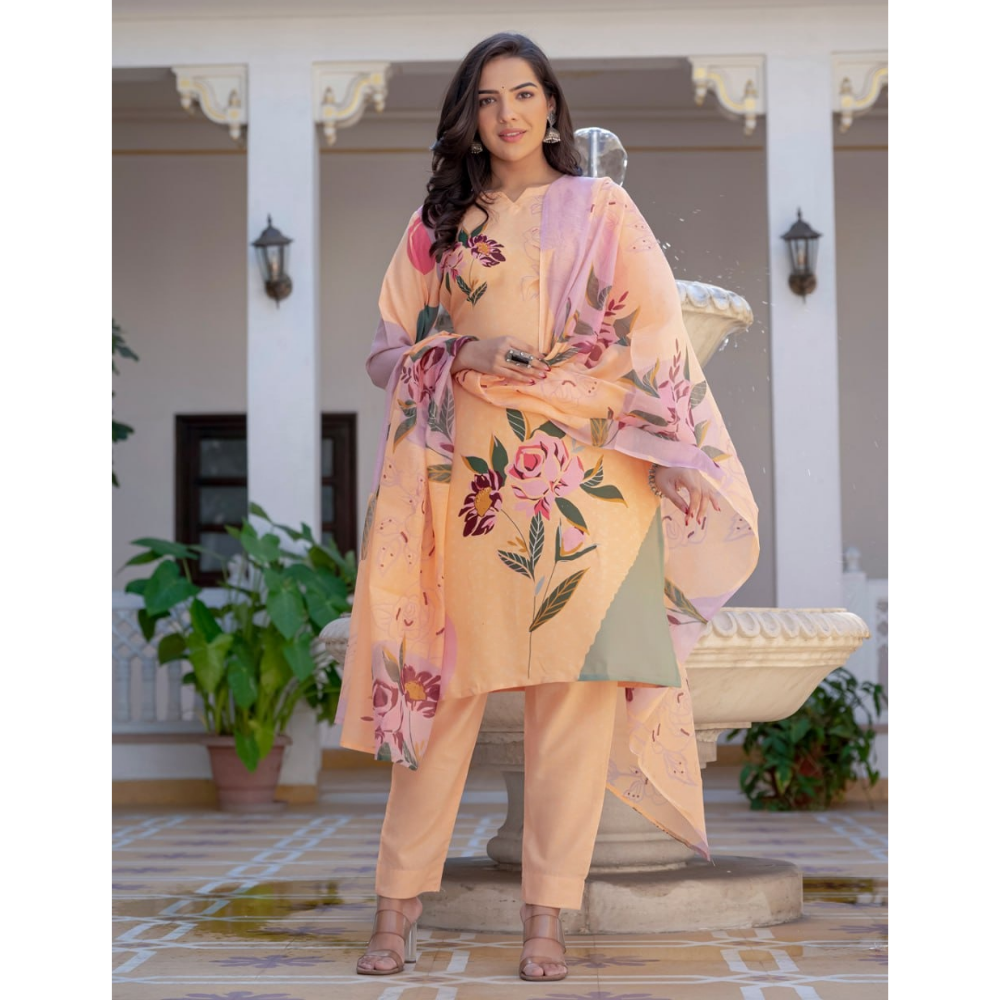 Women's Cotton Blend Kurta with Dupatta Set (Pack of 1)