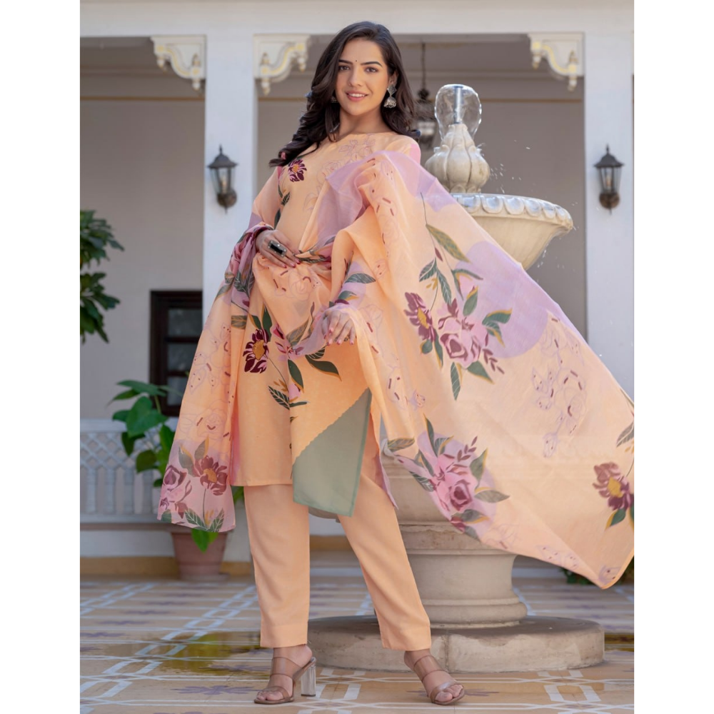 Women's Cotton Blend Kurta with Dupatta Set (Pack of 1)