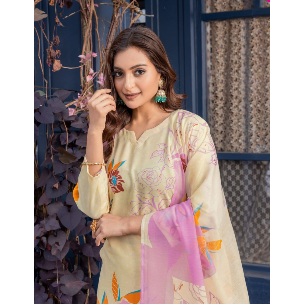 Women's Cotton Blend Kurta with Dupatta Set (Pack of 1)