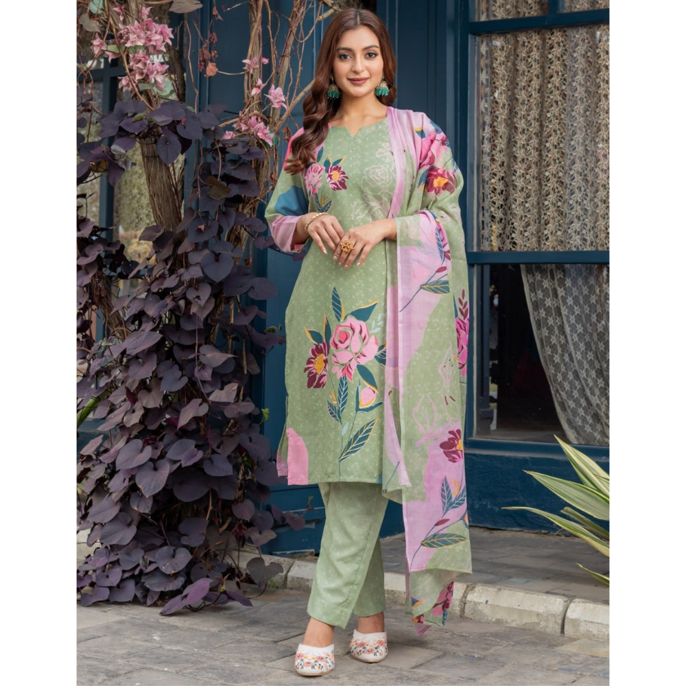 Women's Cotton Blend Kurta with Dupatta Set (Pack of 1)