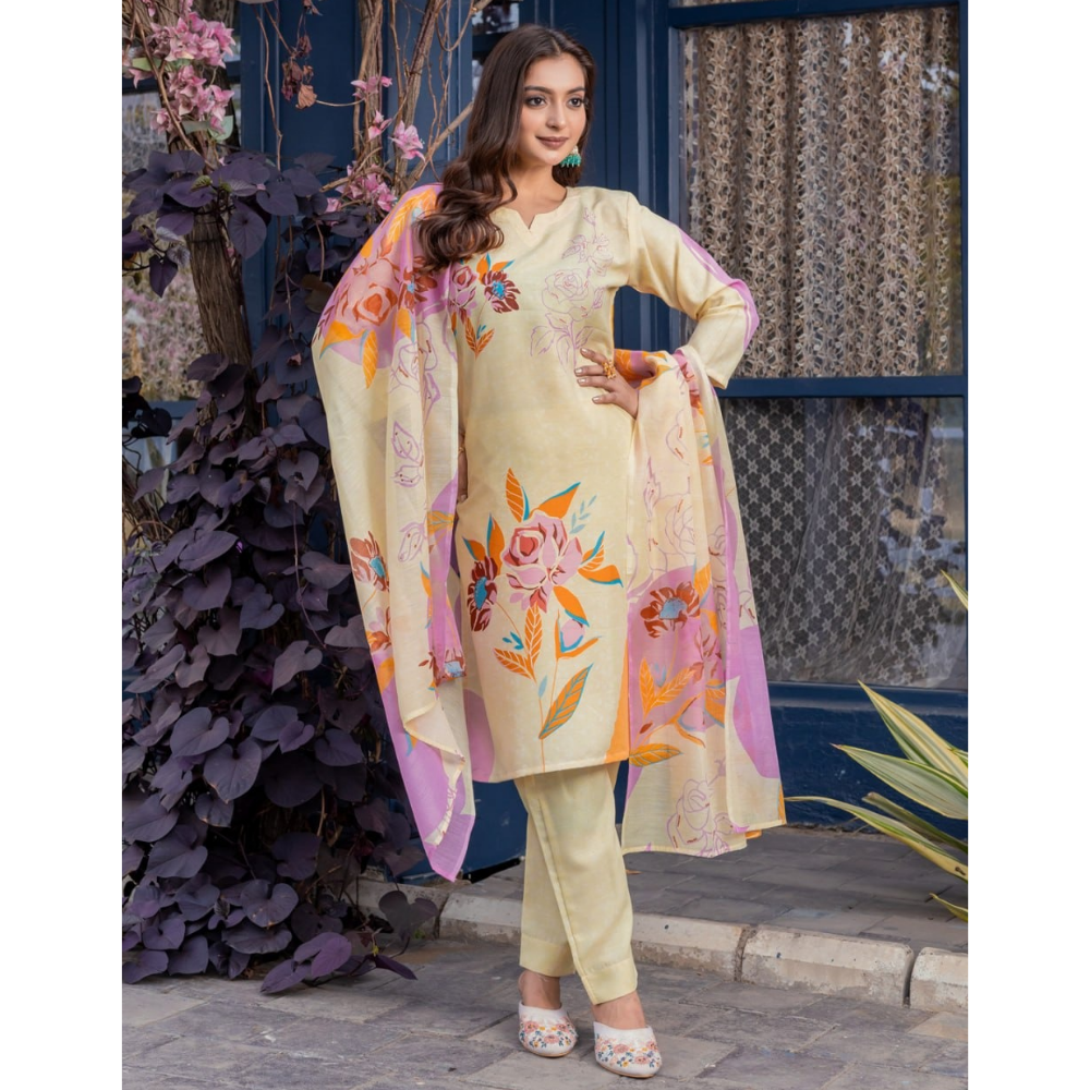 Women's Cotton Blend Kurta with Dupatta Set (Pack of 1)