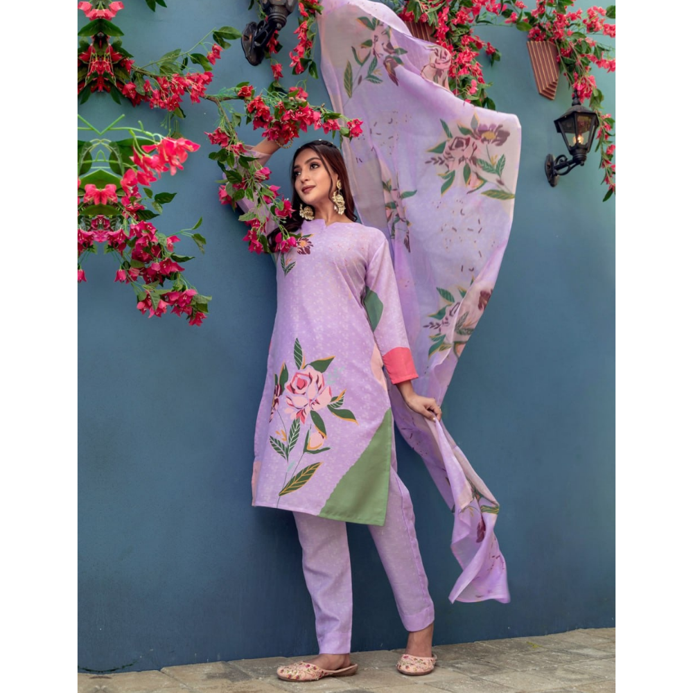 Women's Cotton Blend Kurta with Dupatta Set (Pack of 1)