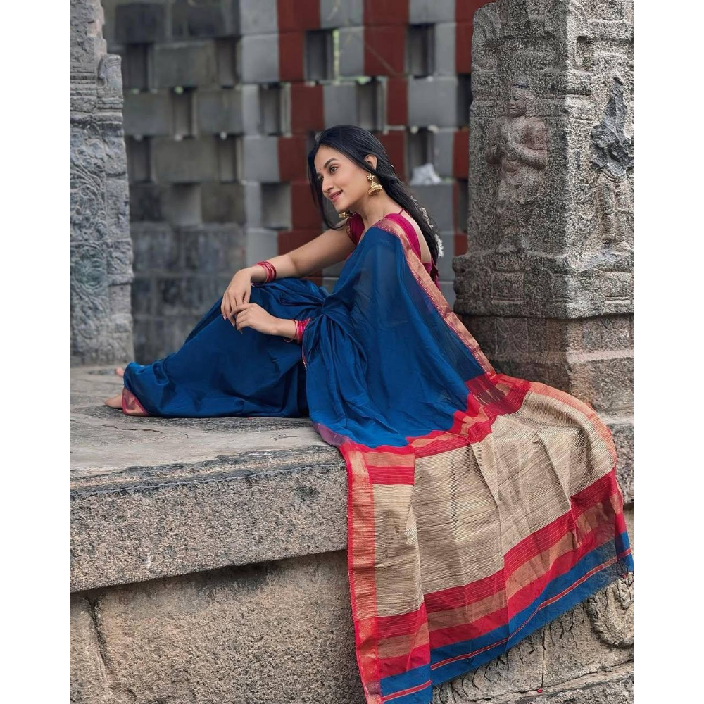 Organic Soft Lichi Silk Banarasi Saree For Women's (Pack of 1)
