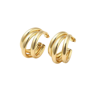 Chunky Triple Hoop Earrings for Women - Gold Plated