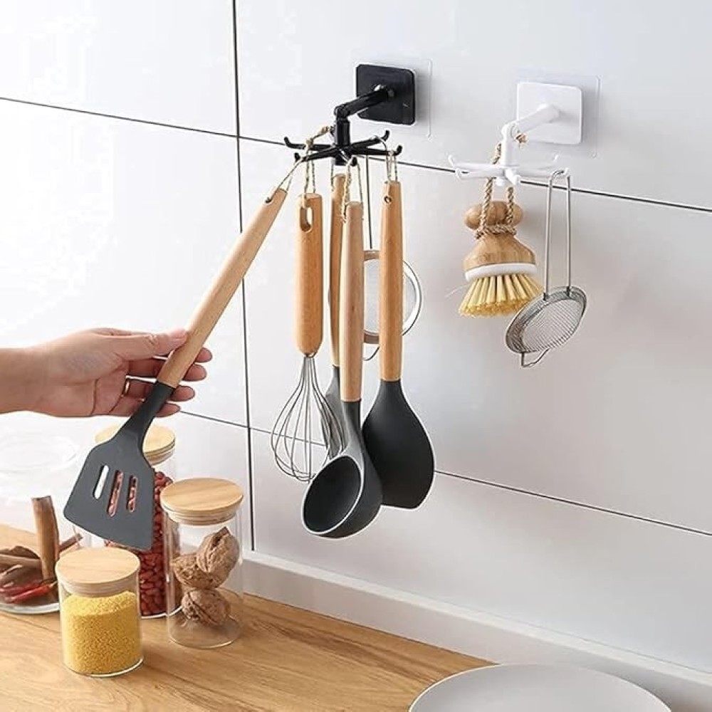 ROYAL EAGLE Multi-Purpose 360° Rotating Adhesive Key Holder Hook | Wall Mounted Organizer for Keys, Bags, Utensils | Heavy Duty Self Adhesive Hook (Set of 2)