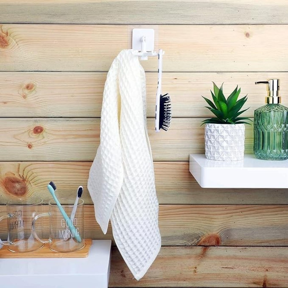 ROYAL EAGLE Multi-Purpose 360° Rotating Self-Adhesive Key Holder Hook | Wall Mounted Organizer for Keys, Bags, Utensils | No-Drill Heavy Duty Hook (White, Set of 2)