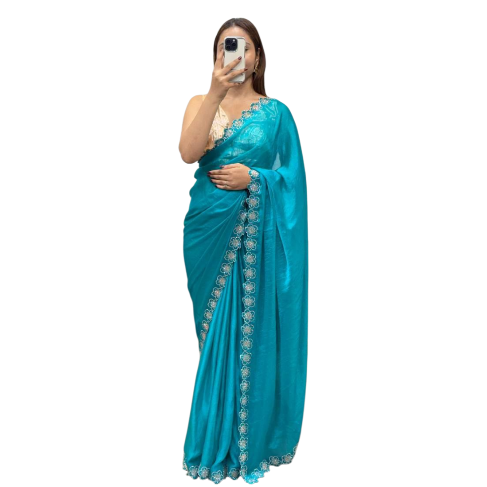 Women's Premium Floral Print Soft Space Silk Saree (Pack of 1)