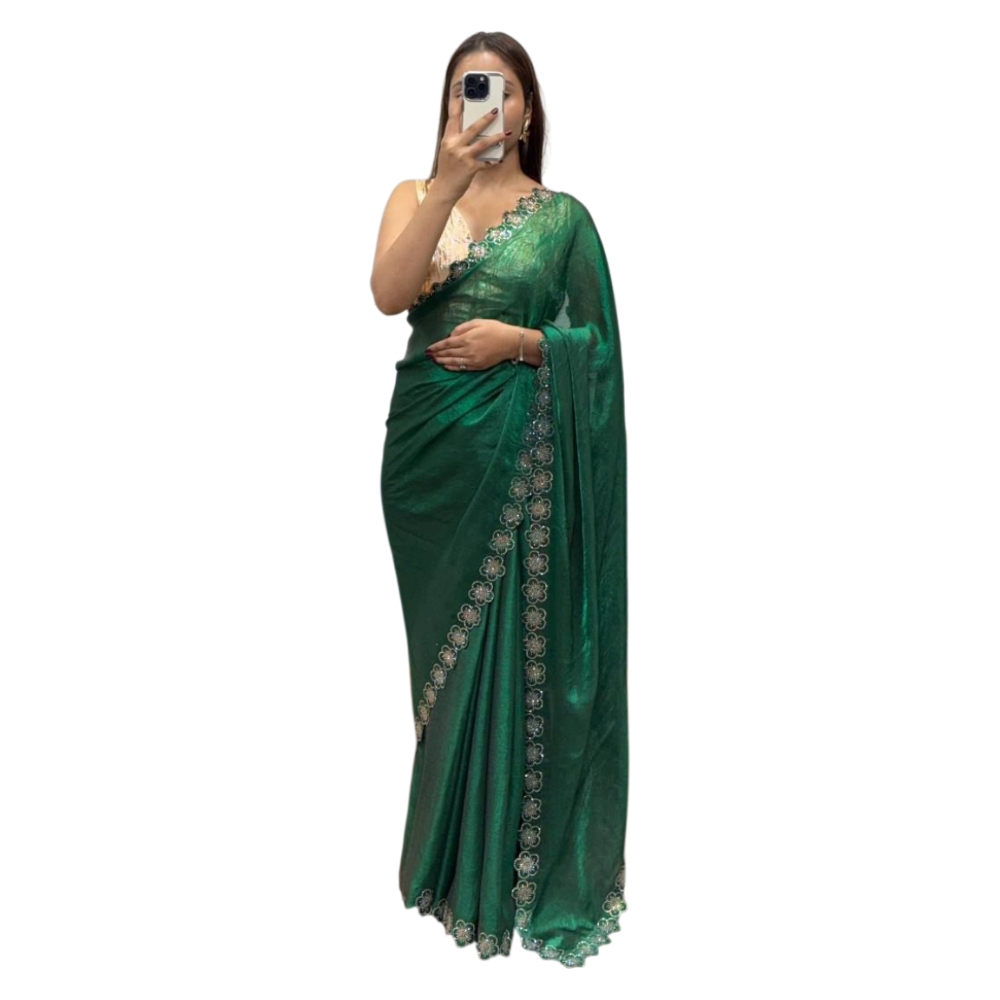 Women's Premium Floral Print Soft Space Silk Saree (Pack of 1)
